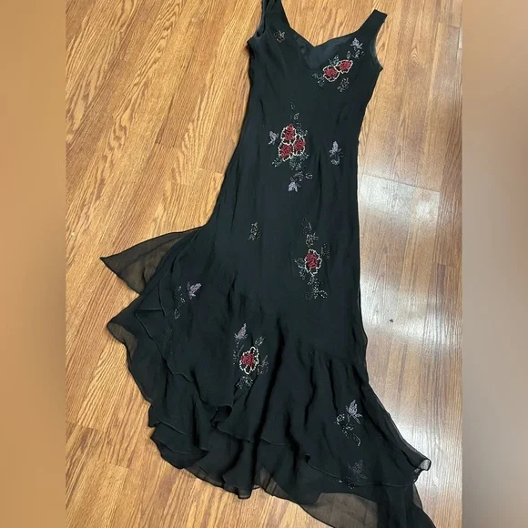 Vintage 90’s Y2K 100% Silk Dress Silk Slip Dress Fairy Beaded Dress Embroidered - Picture 5 of 17